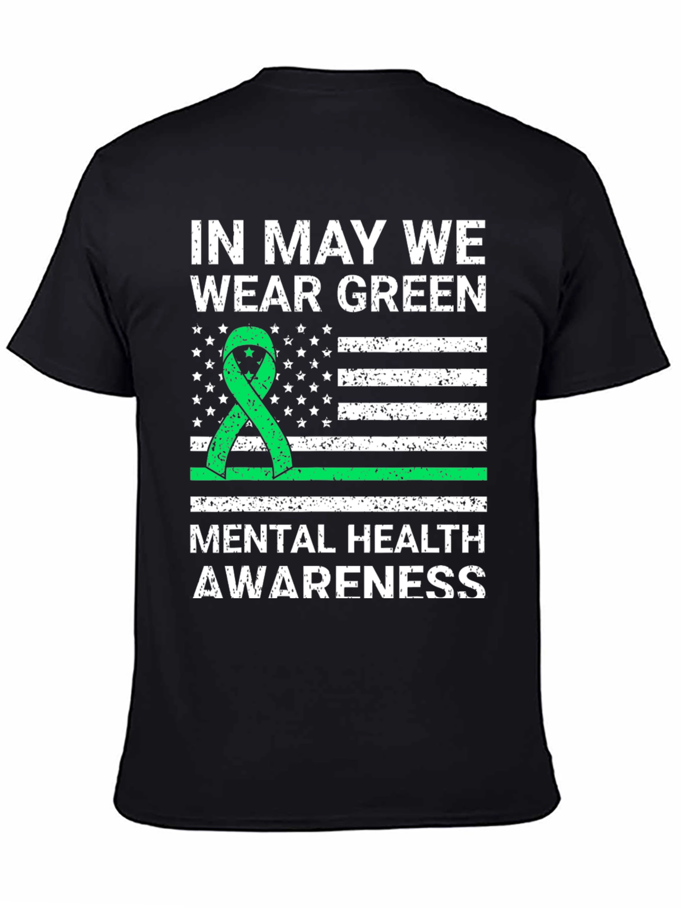 Mental Health Awareness Green Ribbon USA Flag T-Shirt