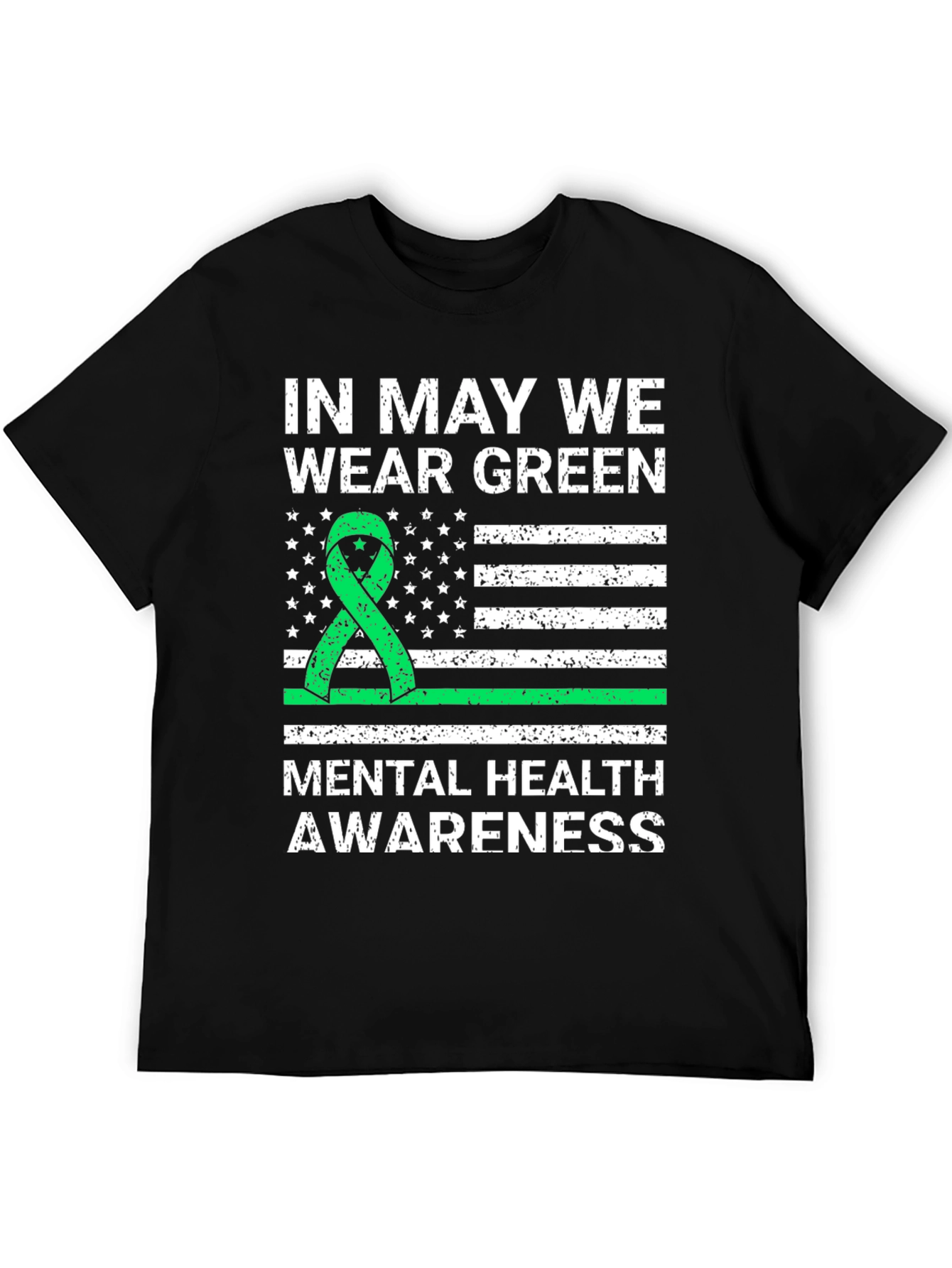 Mental Health Awareness Green Ribbon USA Flag T-Shirt