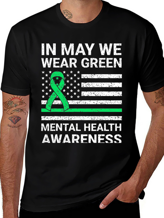 Mental Health Awareness Green Ribbon USA Flag T-Shirt