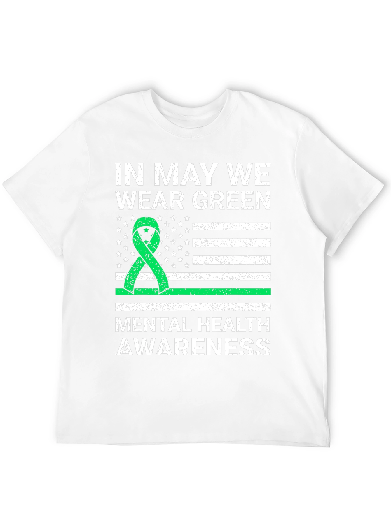 Mental Health Awareness Green Ribbon USA Flag T-Shirt