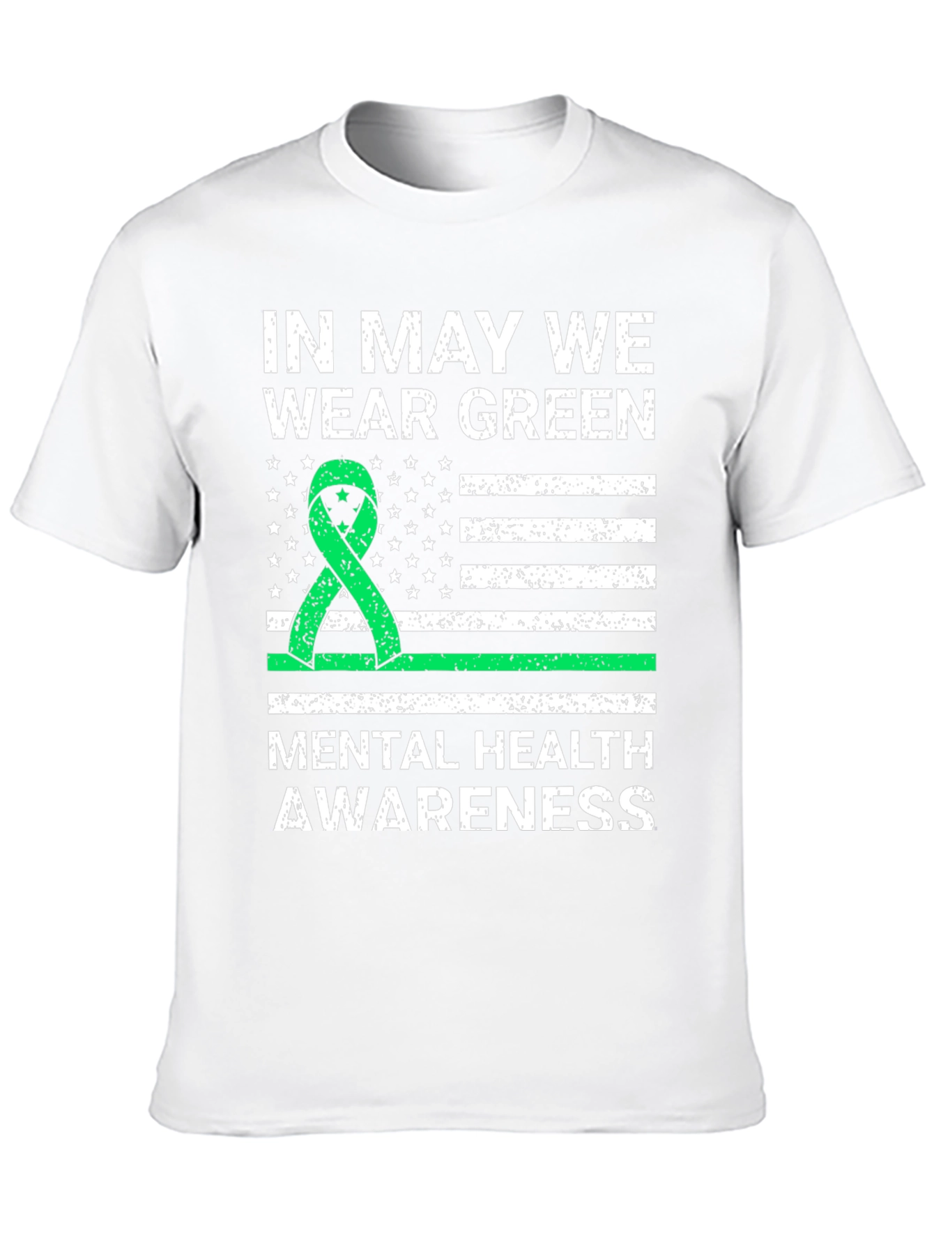 Mental Health Awareness Green Ribbon USA Flag T-Shirt