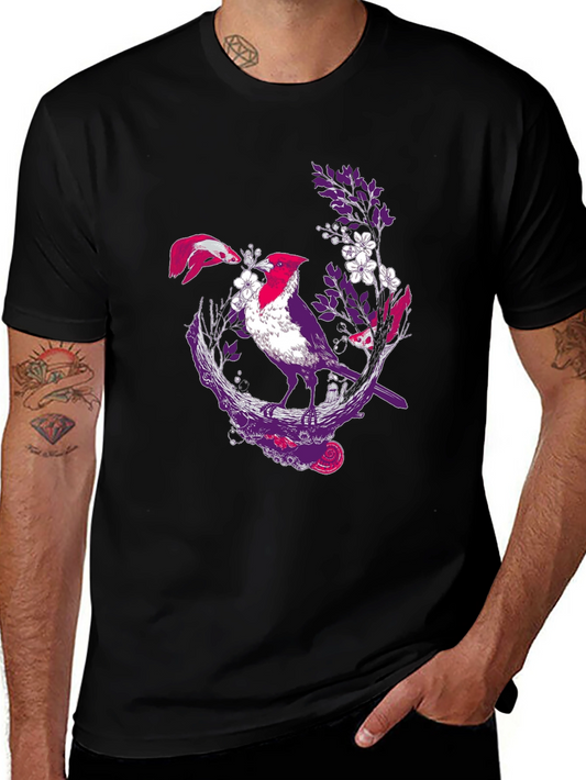 Bird & Koi Graphic Tee - Artistic Print