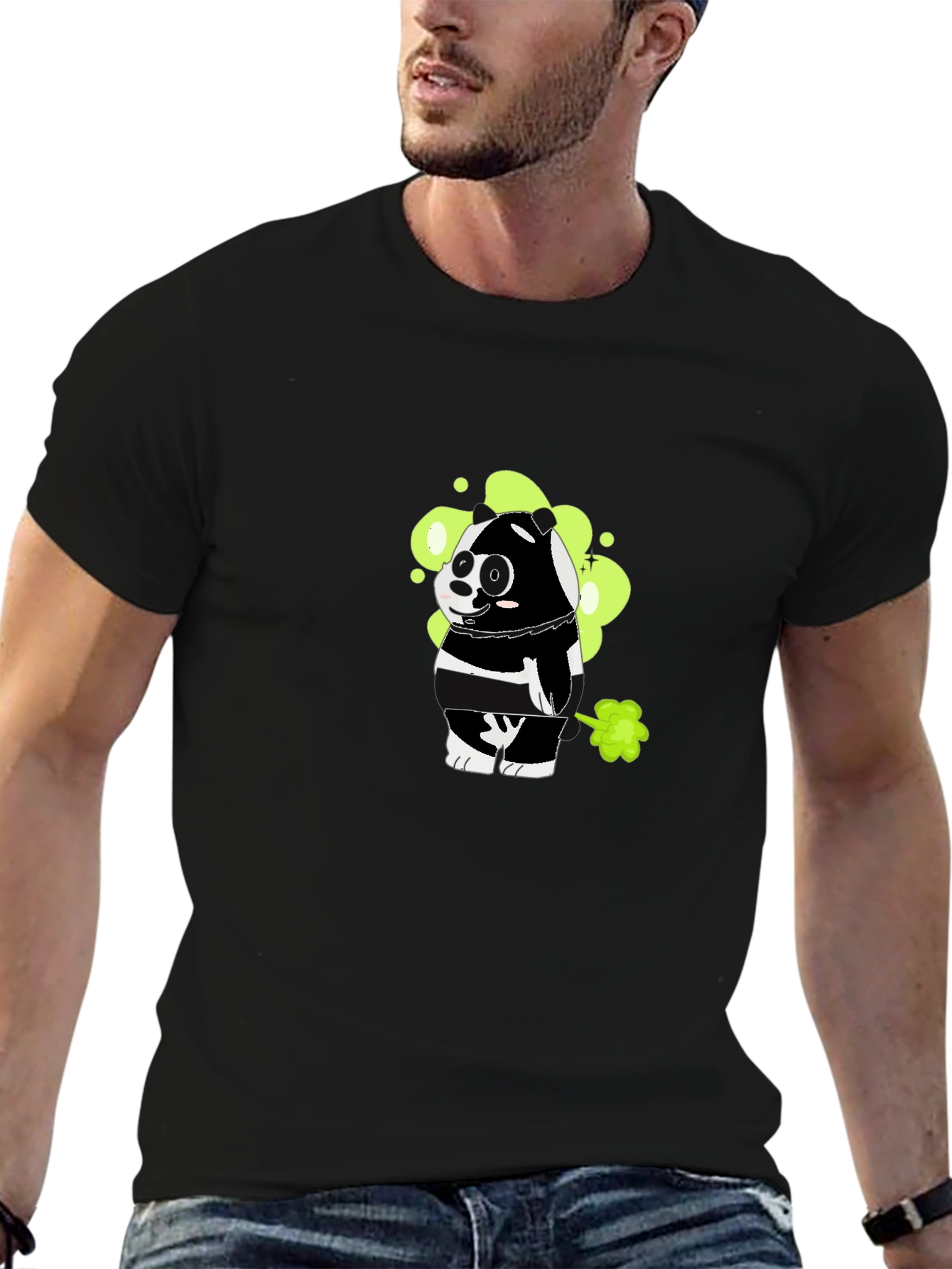 Funny Farting Panda Graphic Tee - Black Cotton T-Shirt