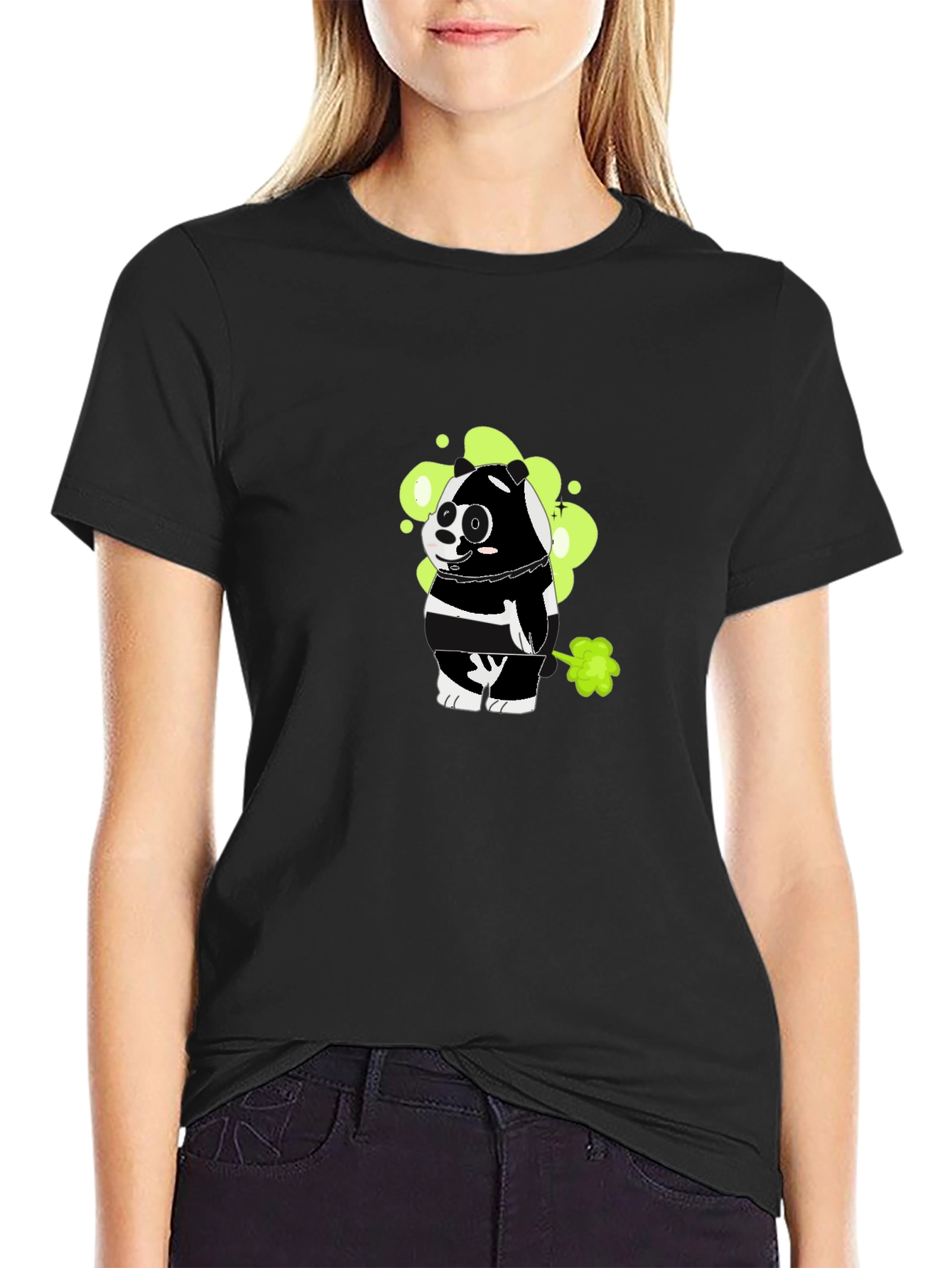 Funny Farting Panda Graphic Tee - Black Cotton T-Shirt