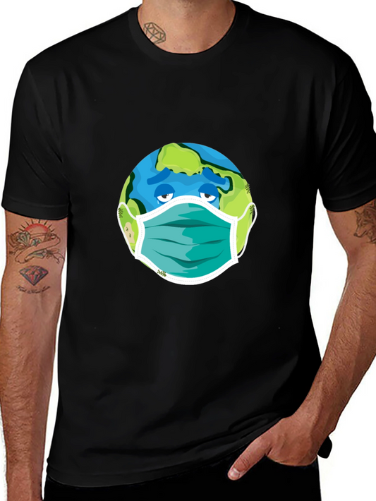 Earth Wearing Mask Graphic Tee - Black