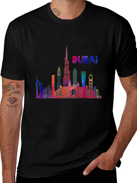Dubai Skyline Graphic Tee - Colorful Cityscape T-Shirt