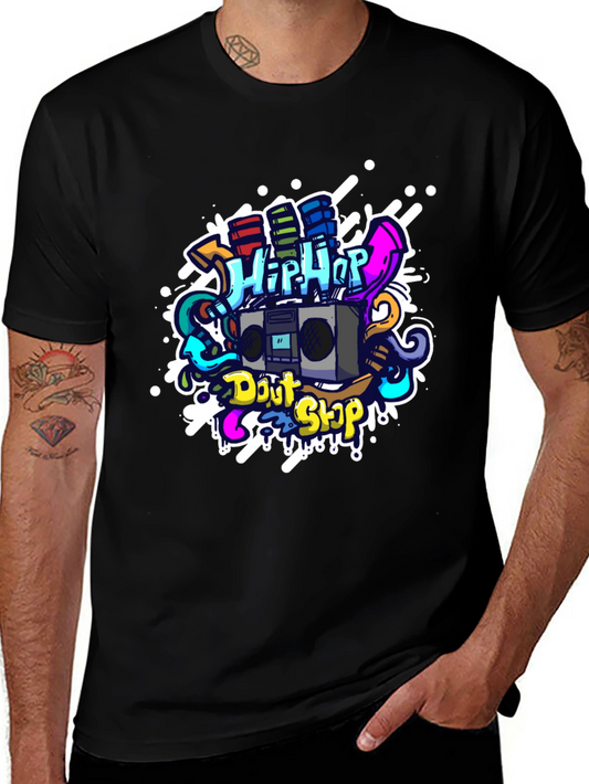 Hip Hop Graffiti Graphic T-Shirt - Black