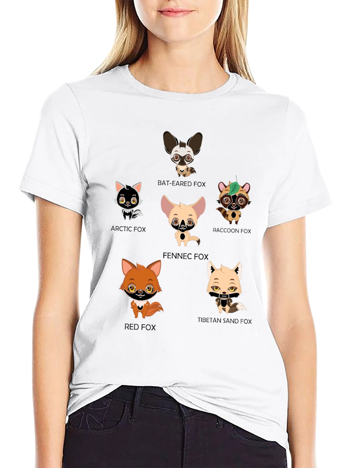 Cartoon Fox Species Graphic Print T-Shirt