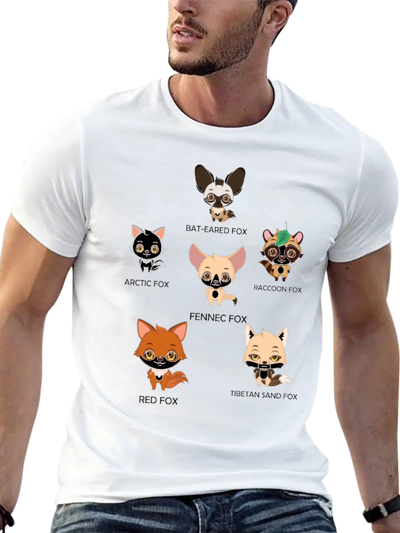 Cartoon Fox Species Graphic Print T-Shirt