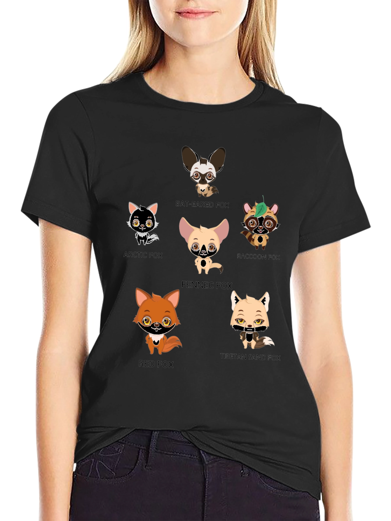 Cartoon Fox Species Graphic Print T-Shirt