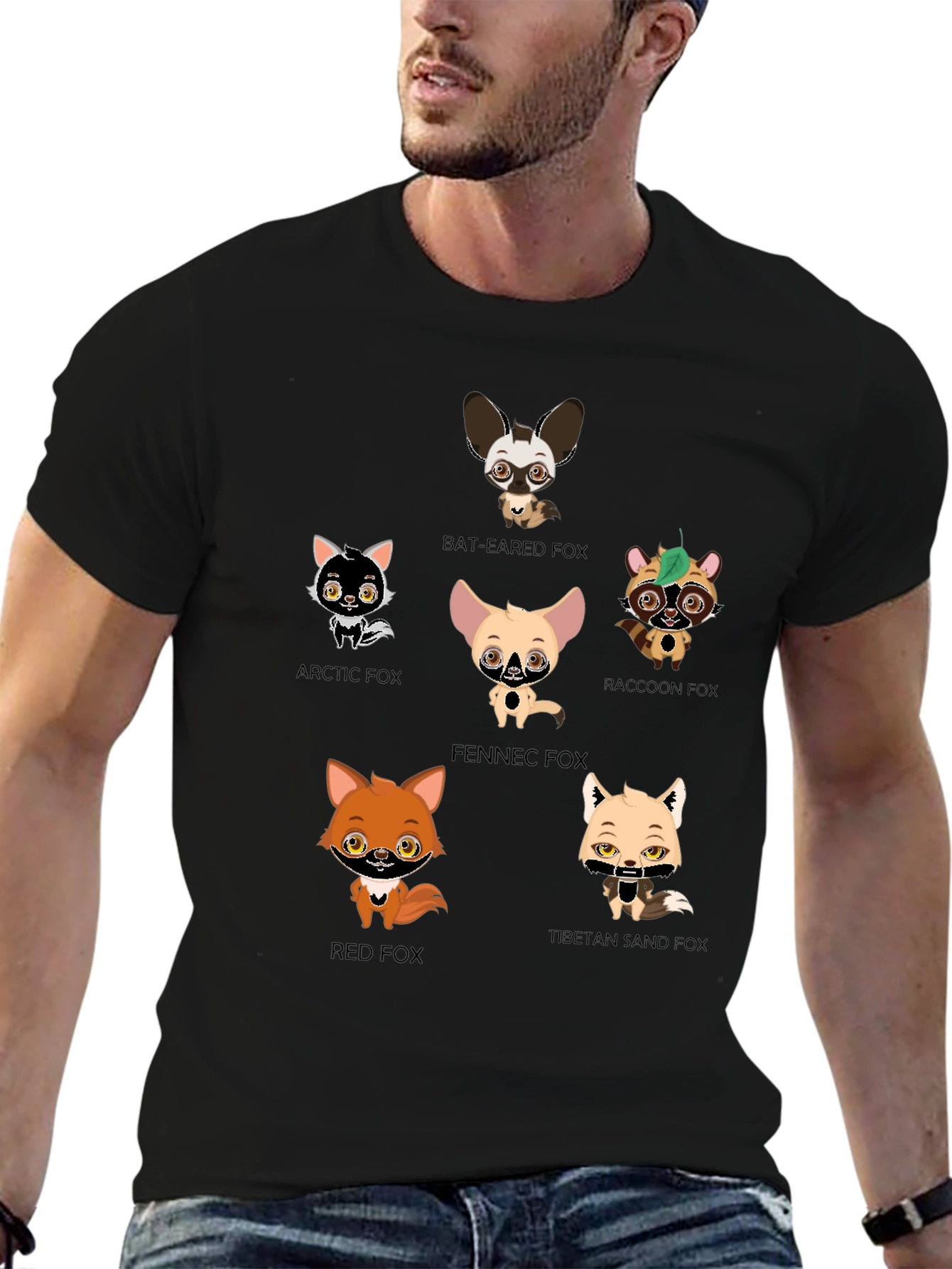 Cartoon Fox Species Graphic Print T-Shirt