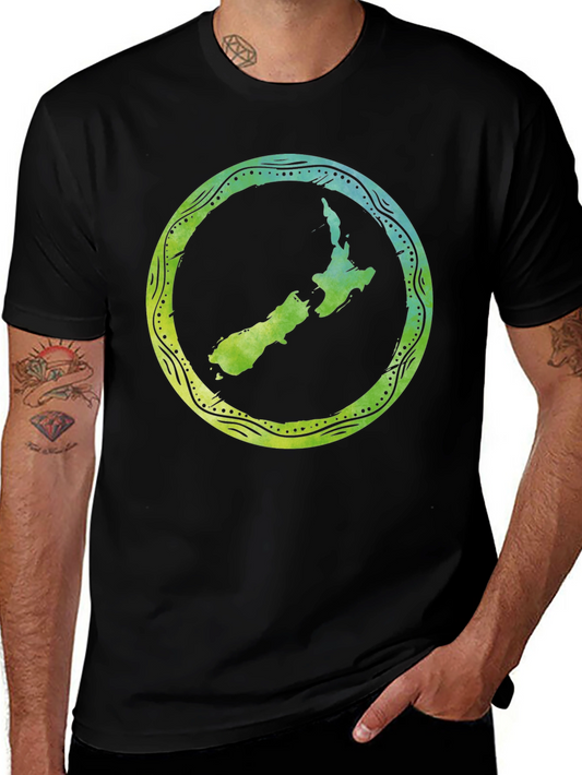 New Zealand Map Tee - Black Cotton T-Shirt