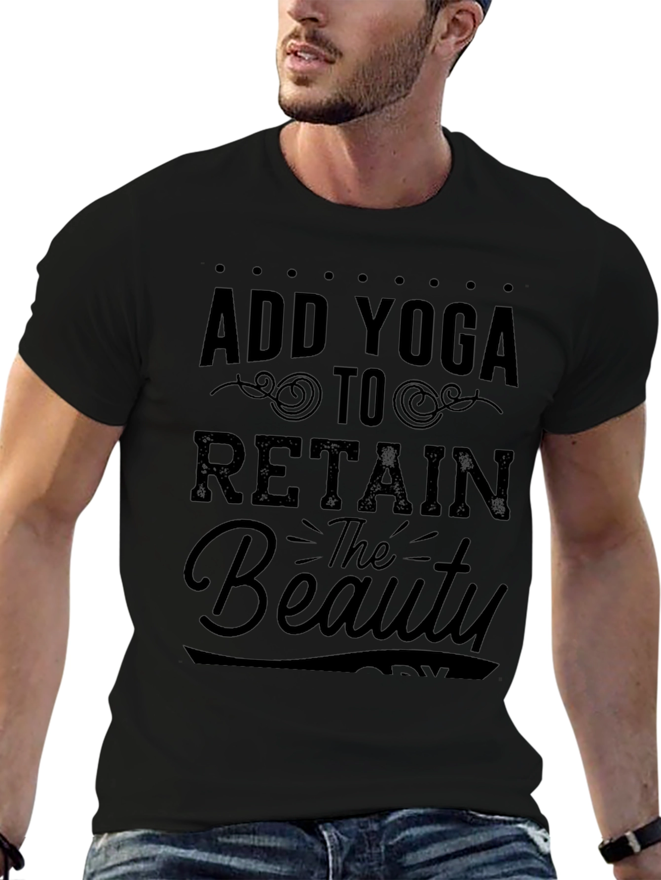 Add Yoga To Retain the Beauty Black Graphic T-Shirt